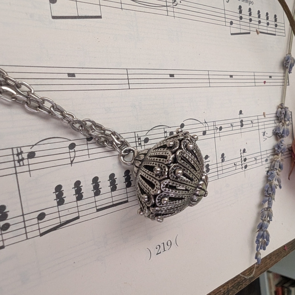 Silvertone Filigree Pendant Necklace - Women Jewelry